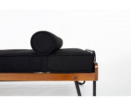 Daybed by Jacques Hitier in oak, metal and fabric 1950