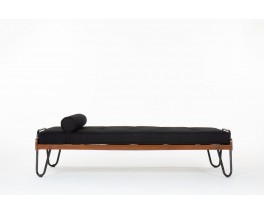 Daybed by Jacques Hitier in oak, metal and fabric 1950