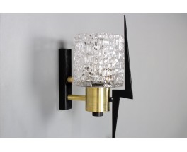 Wall lights in black metal, brass and glass edition Arlus 1950 set of 2