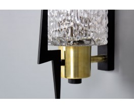 Wall lights in black metal, brass and glass edition Arlus 1950 set of 2