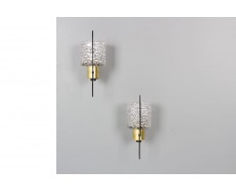 Wall lights in black metal, brass and glass edition Arlus 1950 set of 2