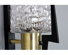 Wall lights in black metal, brass and glass edition Arlus 1950 set of 2