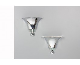 Appliques chrome et verre design Art Deco 1960 set de 2