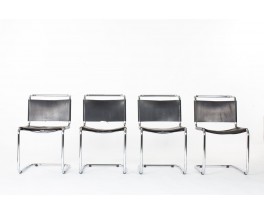 Chaises Marcel Breuer modèle B33 cuir noir édition Gavina 1960 set de 4