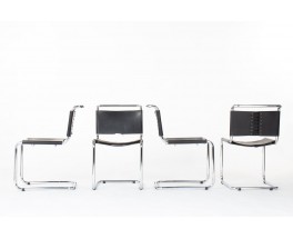 Chaises Marcel Breuer modèle B33 cuir noir édition Gavina 1960 set de 4