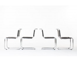 Chaises Marcel Breuer modèle B33 cuir noir édition Gavina 1960 set de 4