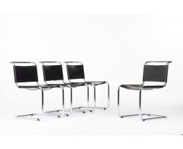 Chaises Marcel Breuer modèle B33 cuir noir édition Gavina 1960 set de 4