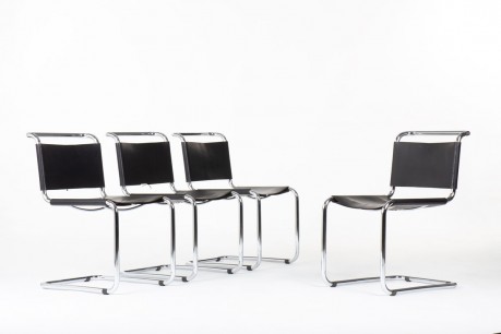 Chaises Marcel Breuer modèle B33 cuir noir édition Gavina 1960 set de 4