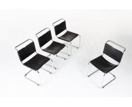 Chaises Marcel Breuer modèle B33 cuir noir édition Gavina 1960 set de 4